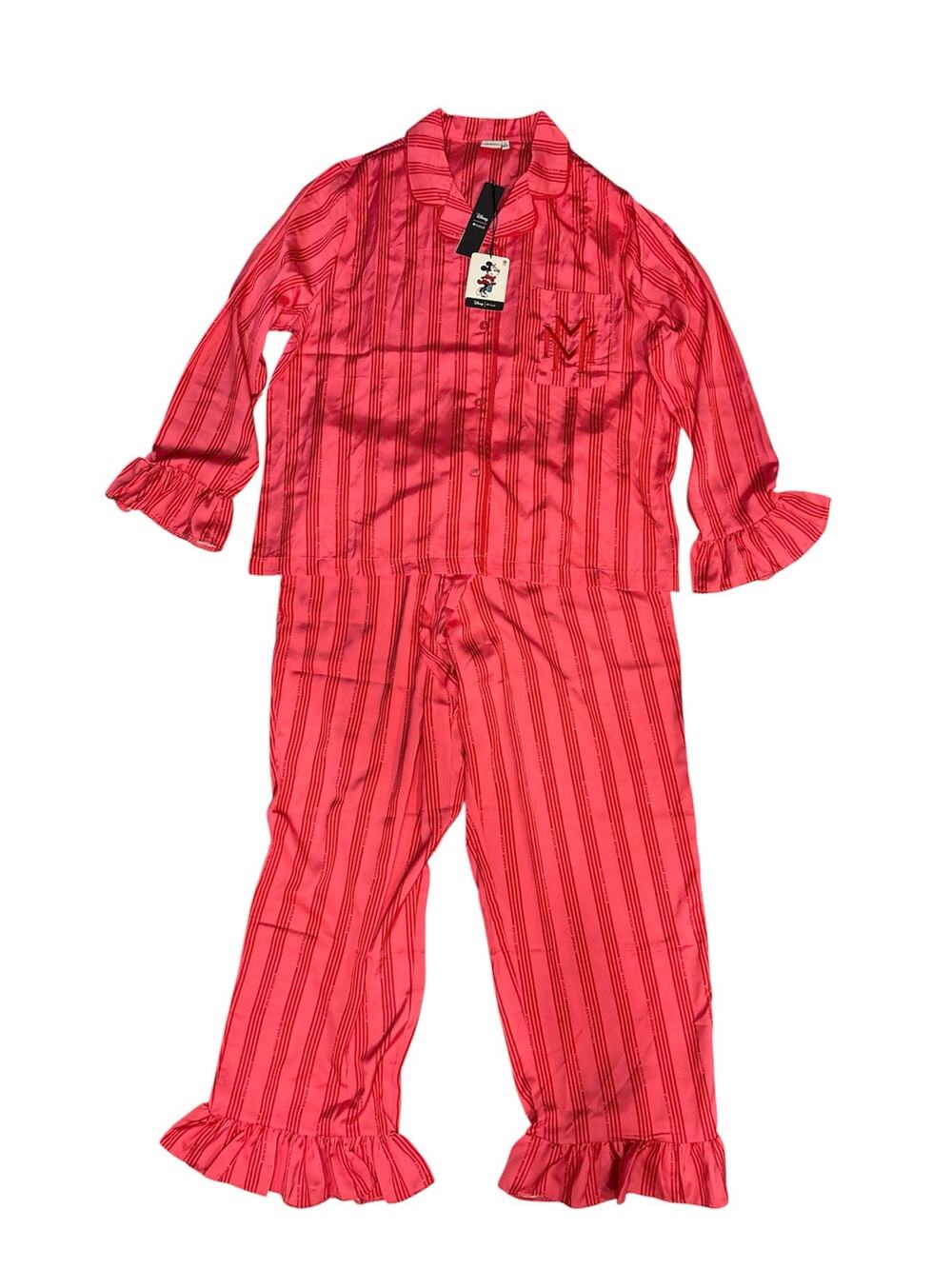 Disney Minnie Mouse macys 2 piece pajama set women’s xl. Pink, button up NWT